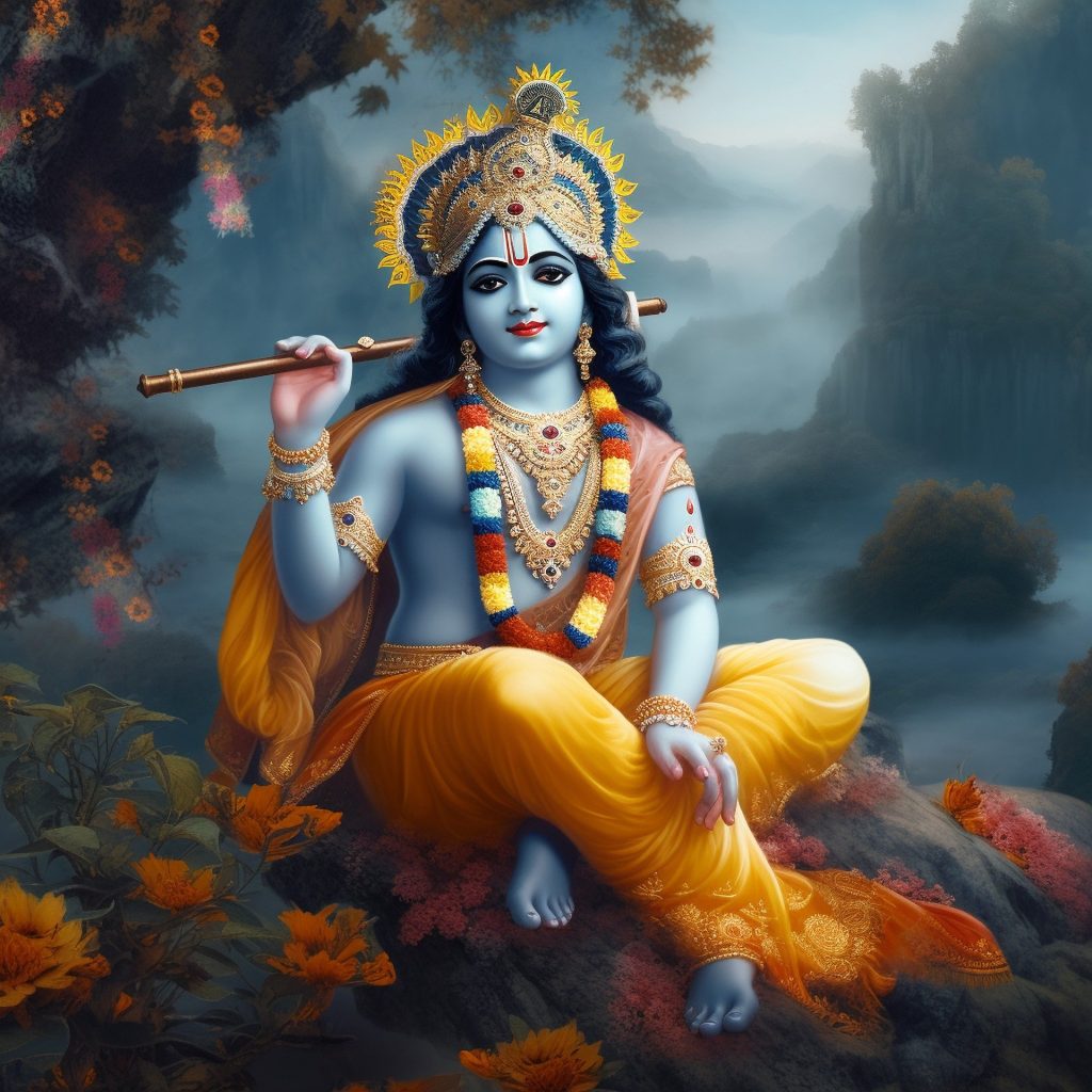 janmastami "Lord Krishna with a serene expression, symbolizing peace and wisdom"
