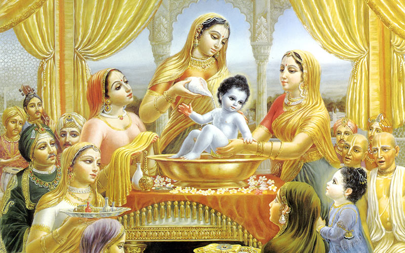 "Representation of Lord Krishna's birth, emphasizing the historical and cultural significance of Janmashtami"
